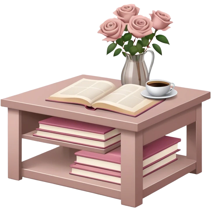 Taupe Coffee table with dust rose coloured books emoji