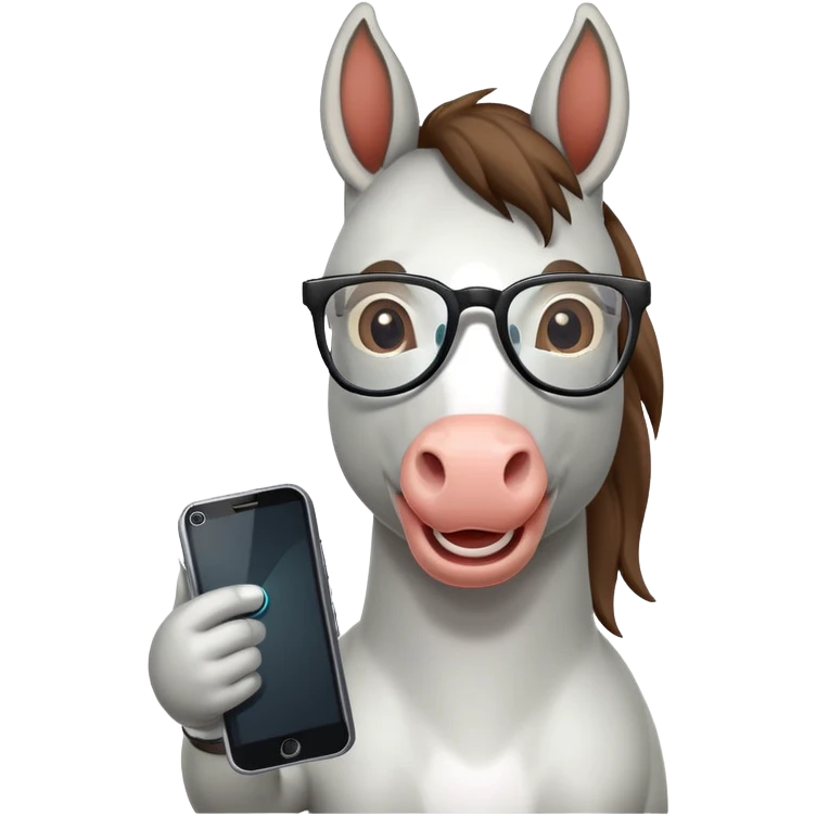 happy horse with cell phone emoji