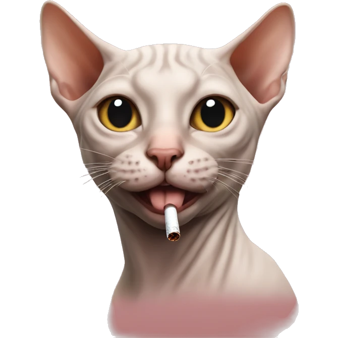 Hairless cat with a cigarette in mouth  emoji
