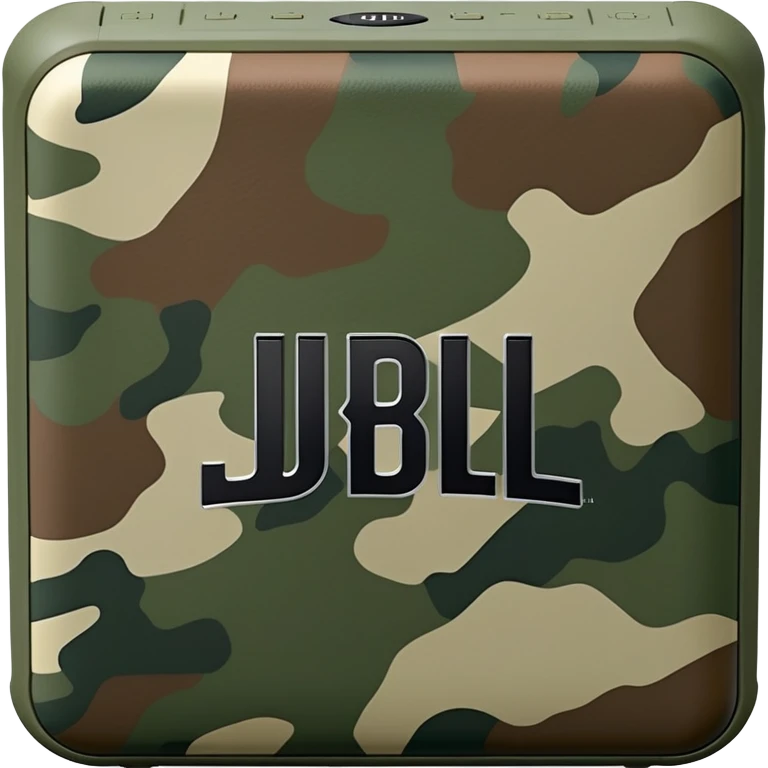 Ultra minimal JBL Go 4 bluetooth speaker with green and brown camouflage pattern, sleek design, simplified controls emoji