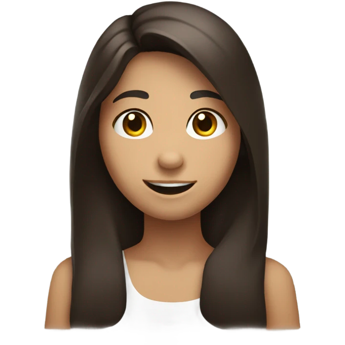 smiling girl with long dark brown hair holding hand up with fingers crossed emoji