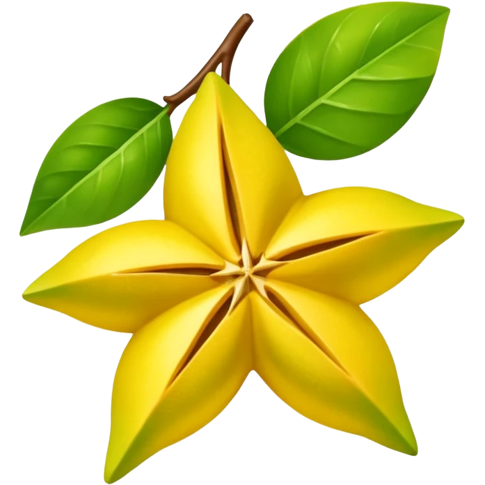 whole carambola with leaves, simple, shiny emoji