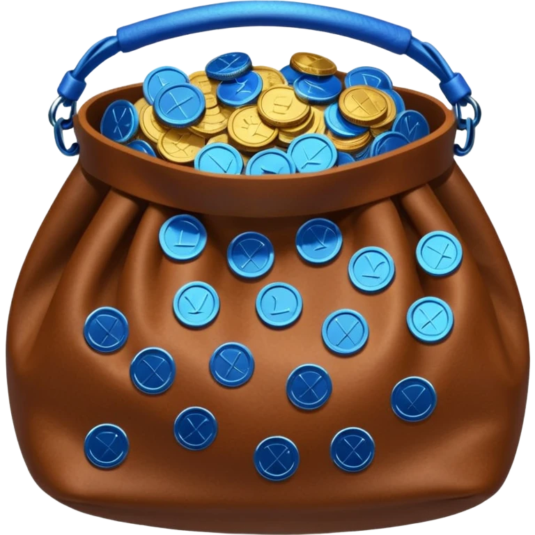 blue coins inside a brown leather bag  emoji