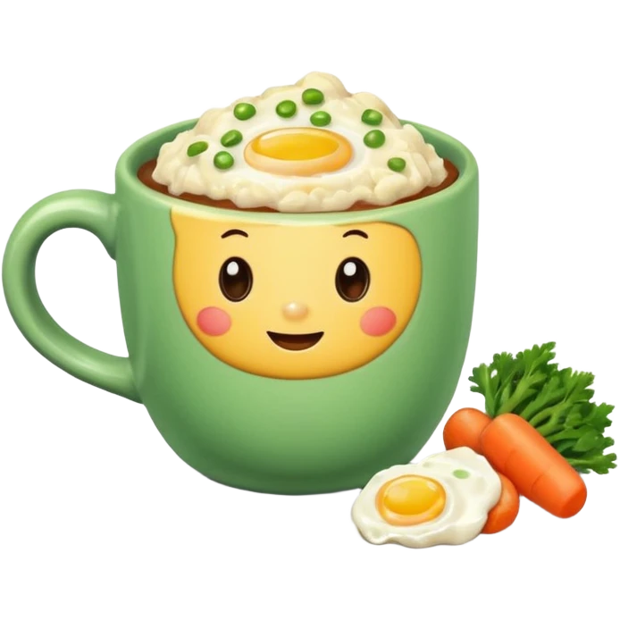 eggs with veggies and one coffee in cute mug on the side emoji