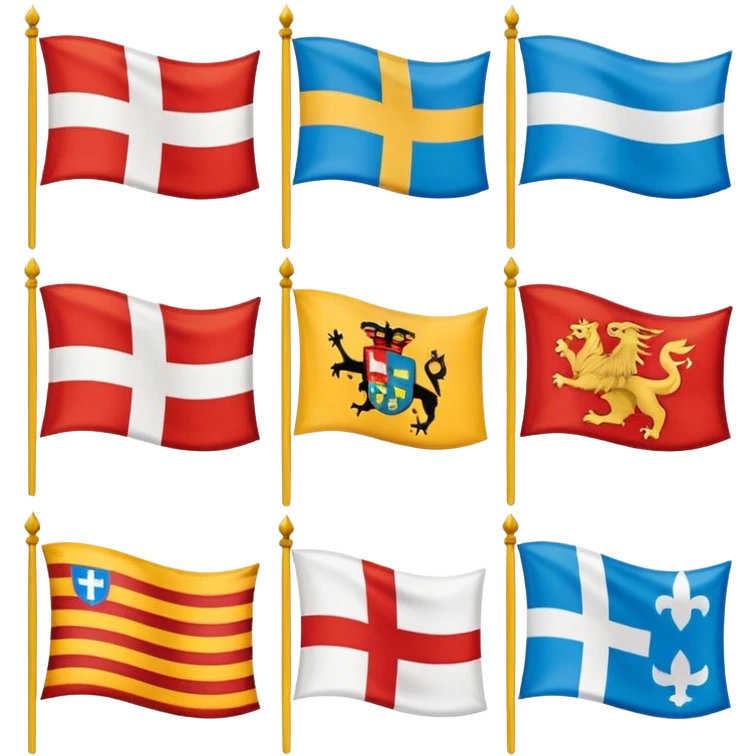 Generate a galician flag, a basque flag, a catalan flag, a breton flag, a corsican flag, a occitan flag, a samis flag and a Québec flag emoji