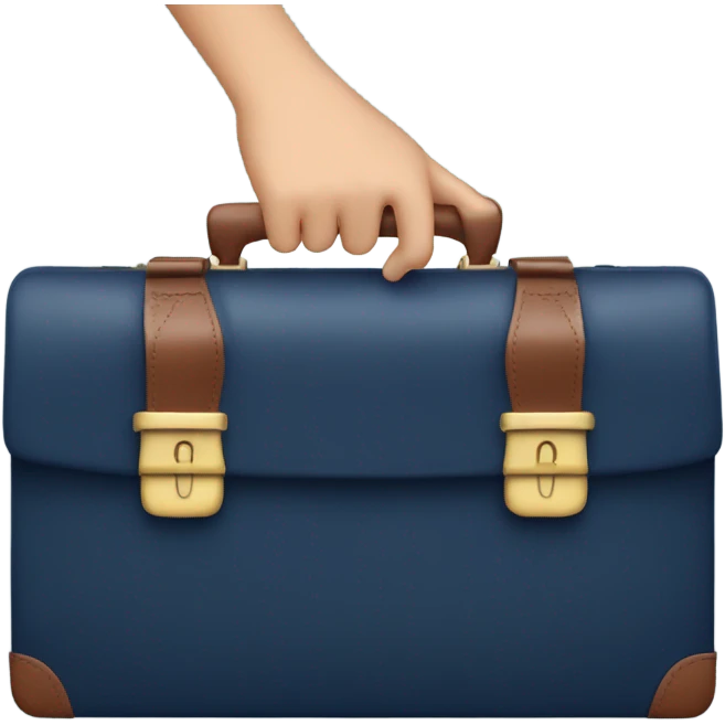 female hand with red manicure holding a dark blue business briefcase emoji