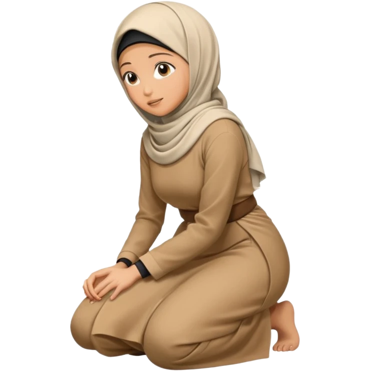 Woman Kneeling for Islamic prayer side view bent to the floor emoji