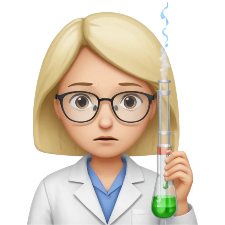 Frowns with Glasses,  Angry Scientist: Lab coat, thin glasses, holding test tube, upset expression
 emoji