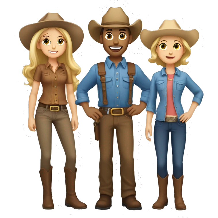 Caucasian family of five, all with cowgirl hats on, 2 blonde teenagers, 1 light brown haired mom, 1 little boy with brown hair and a brown hair dad emoji