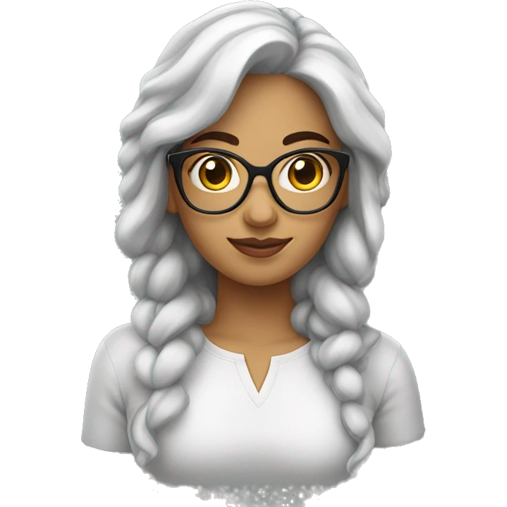 Mujer latina blanca con pelo negro lacio y corto y lentes  emoji