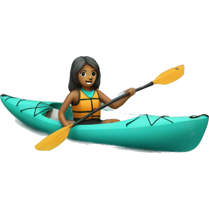 A single Turquoise Kayak on the river with a girl in it emoji