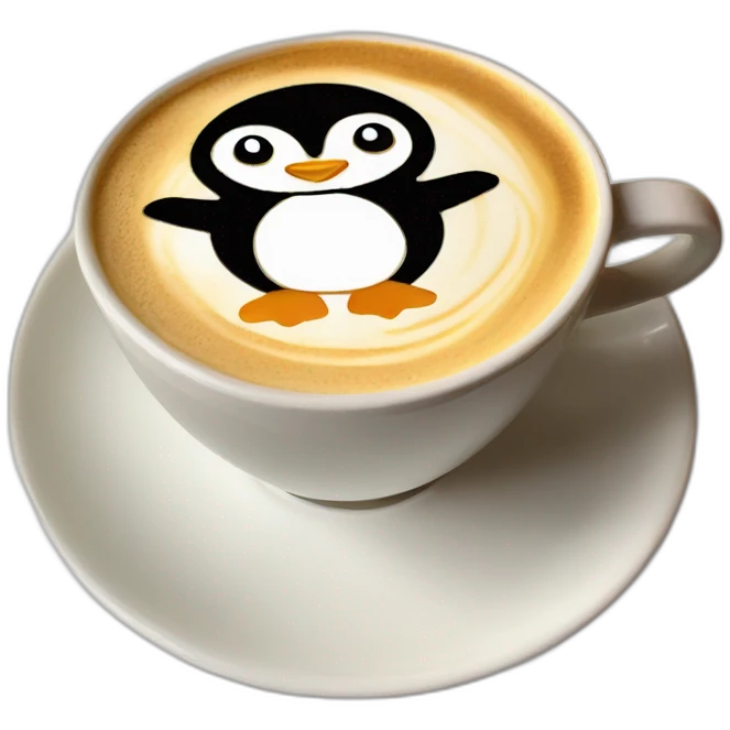 latte art with penguin emoji