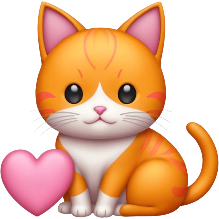 Gato naranja corazón rosa cuerpo entero kawaii emoji