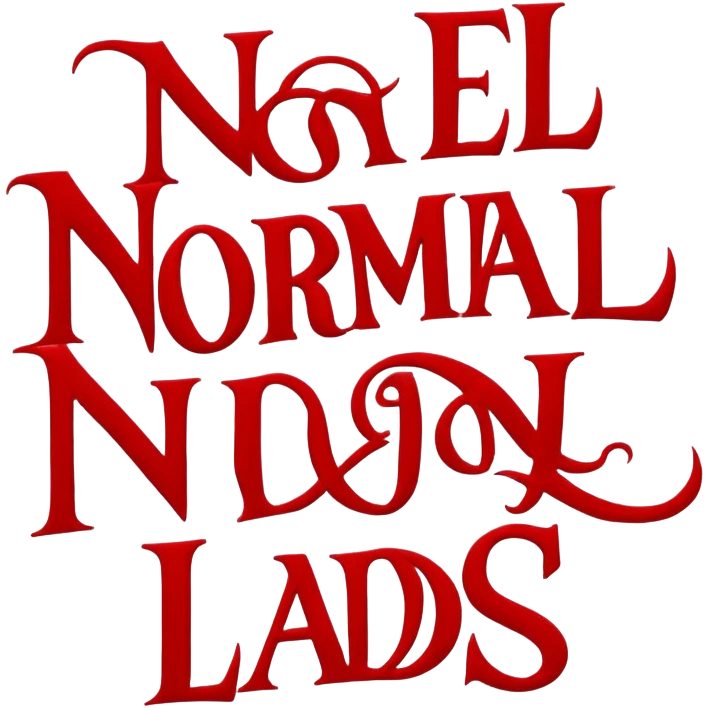 A red logo with the words "Normal Lads" written in gothic letters.  emoji