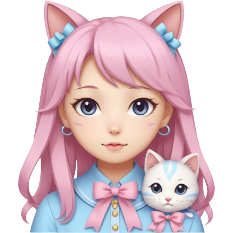 Gorgeous Kawaii Cute Beautiful Elegant Pretty Pastel Anime Catlady with ribbons emoji