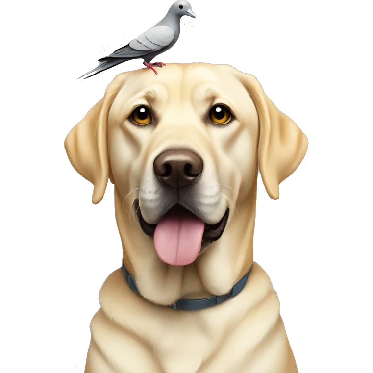 Yellow lab with a pigeon on its head emoji