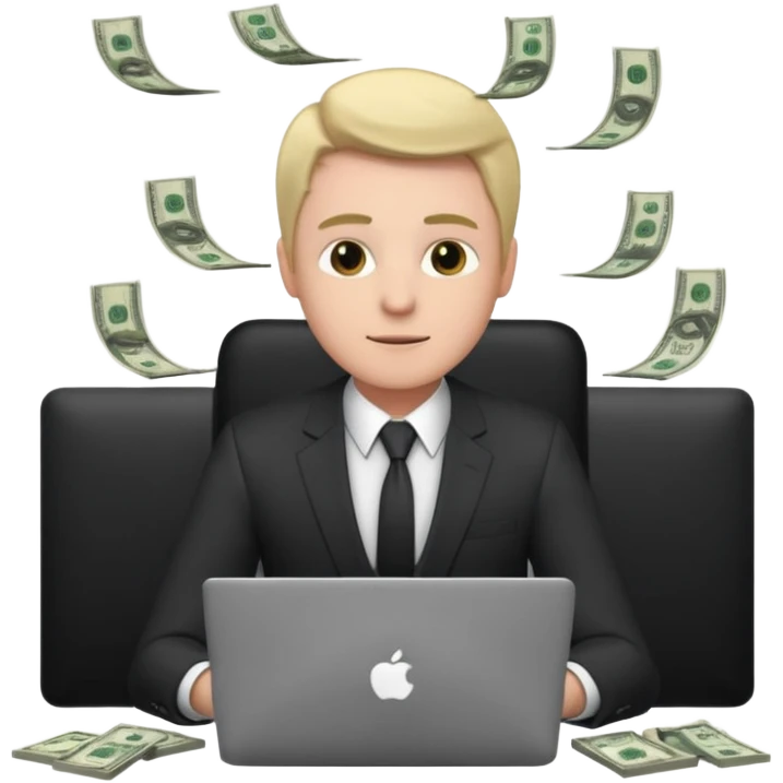 aktien experte er sitz am laptop und verdient durchs traden geld

geld sollte um ihn herum sein emoji