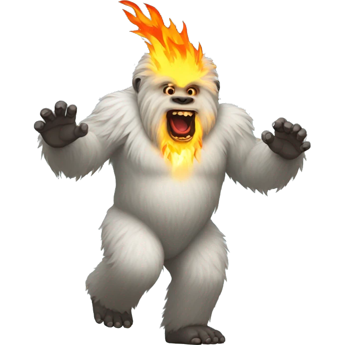Yeti walking with fire emoji