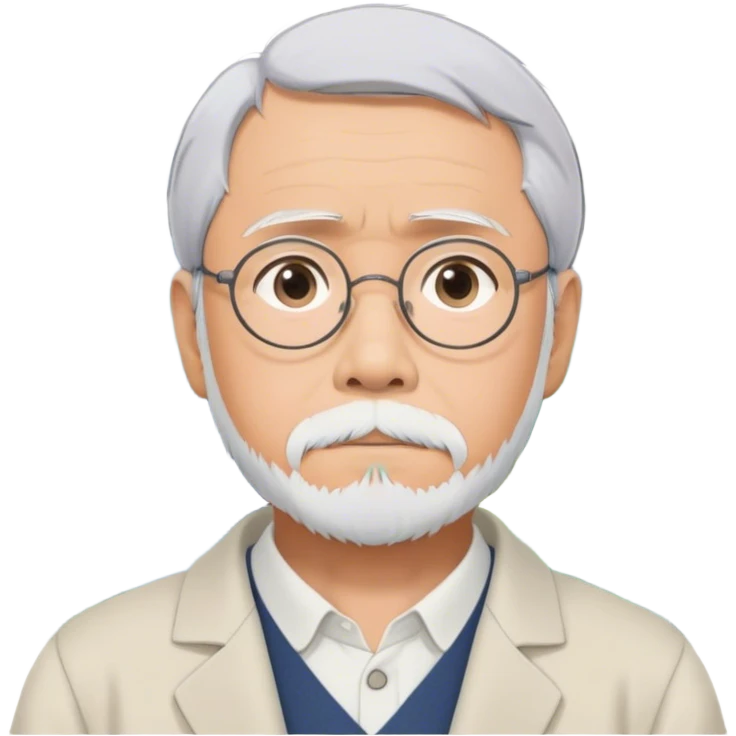 Hayao Miyazaki (filmmaker) – Cinematic Realistic Portrait of Hayao Miyazaki, portrayed with gentle, wise eyes and a thoughtful expression, set against a backdrop of whimsical sketches and animated landscapes reminiscent of Studio Ghibli, rendered with soft natural lighting and rich, detailed textures that evoke creative magic. emoji