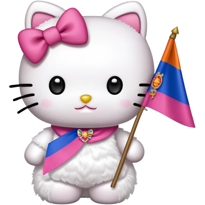 hello kitty with a cute bow and holding an armenian flag  emoji