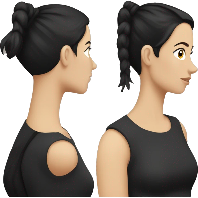 white girl with black hair in a ponytail and a black sleeveless high neck shirt emoji
