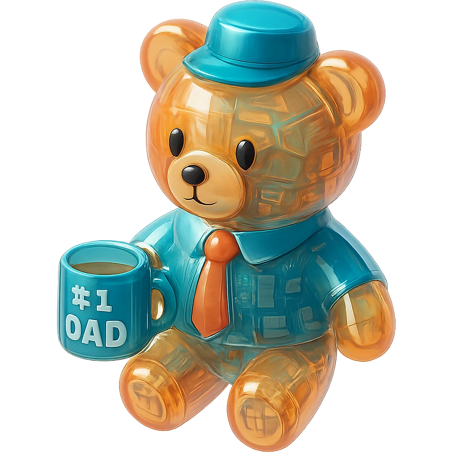 A teddy bear dresses like a dad holding a coffee mug  emoji