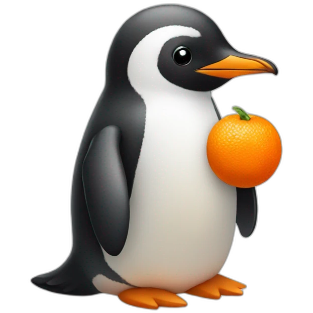 A penguin with tangerine  emoji