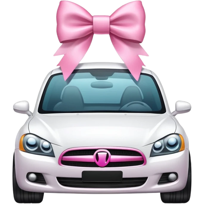 White car with pink bow emoji