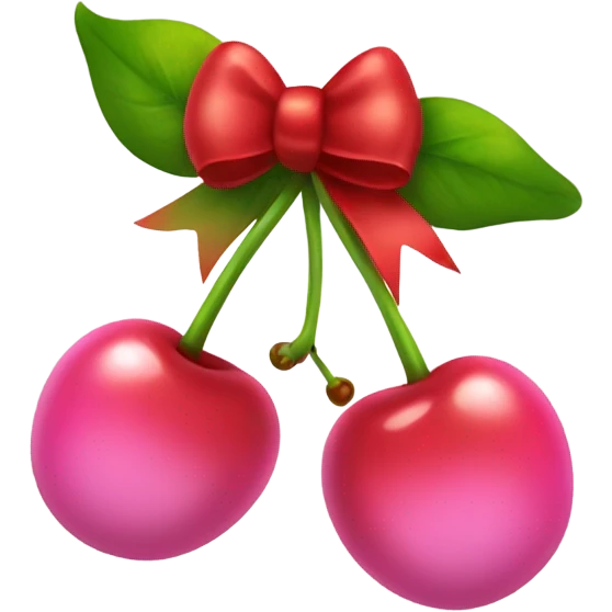Pink bow with cherries hanging from it emoji