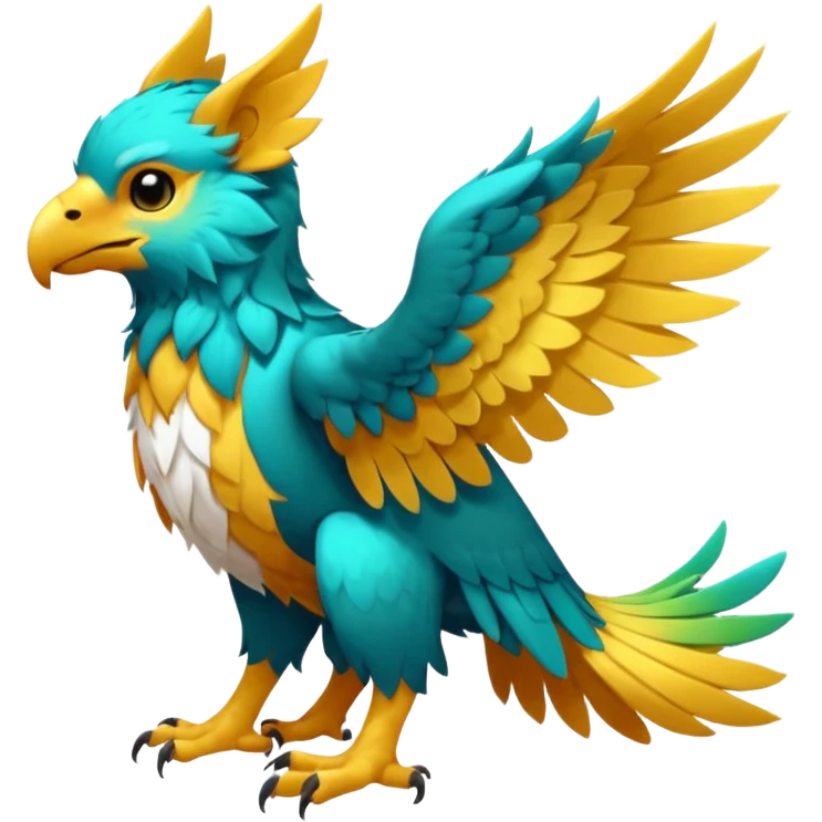 Colorful tropical exotic cute cool beautiful shiny beautiful fantasy-Gryphon-Cacomistle-Trico-oncilla-animal-Fakémon-hybrid-fursona (full body) emoji