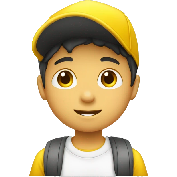 Niño blanco saludando con gorra amarilla emoji