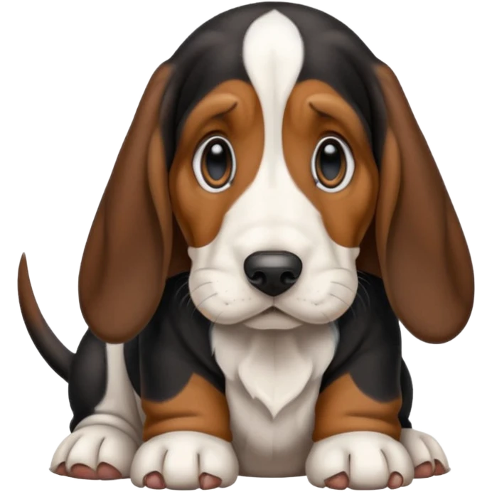Tricolor black brown and white basset hound puppy emoji