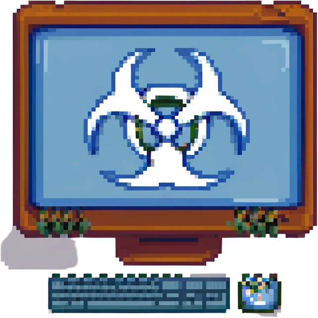 blue screen computer with a biohazard sign emoji