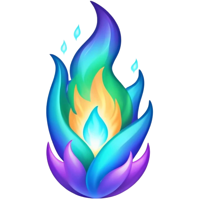 Shiny epic iridescent green blue and purple flame emoji