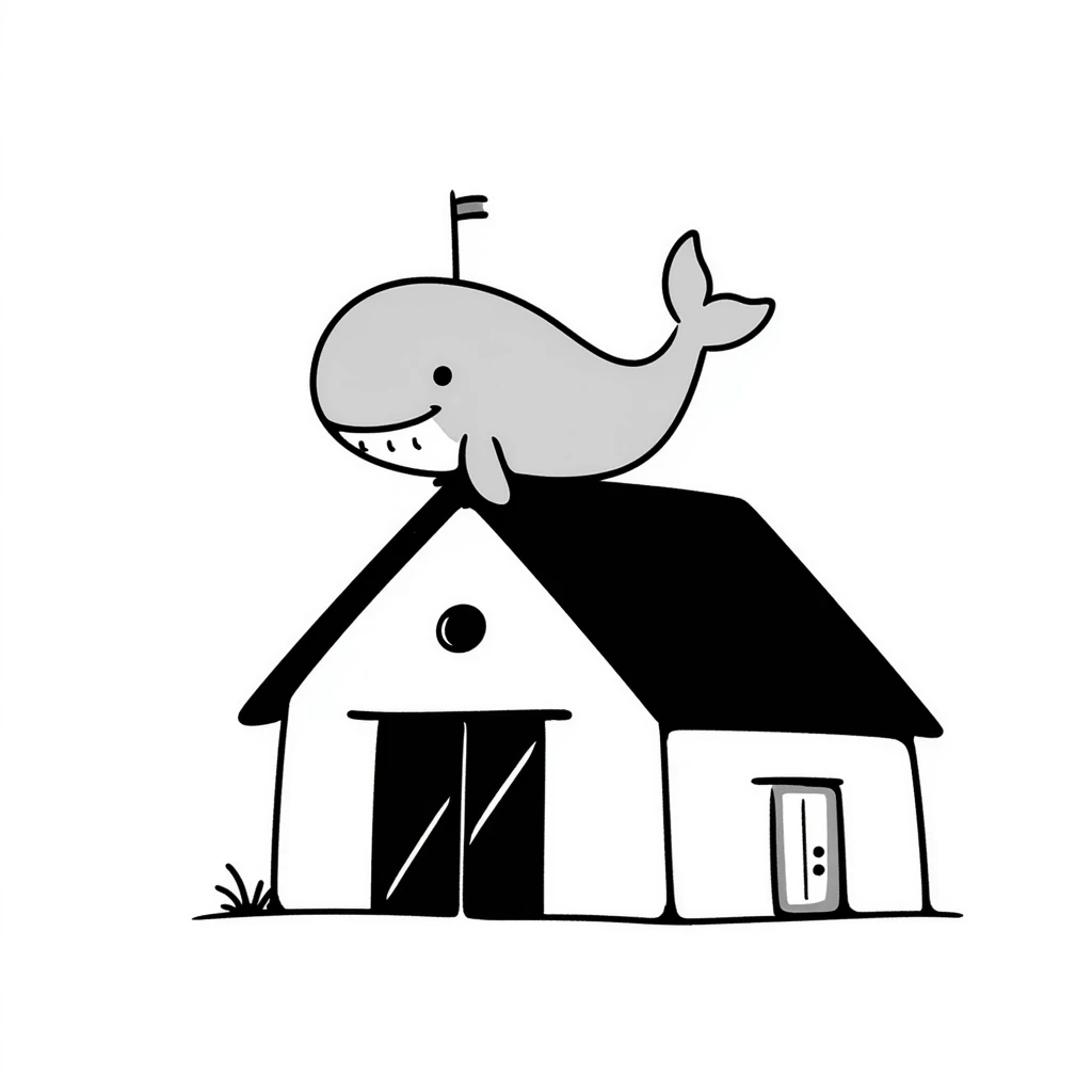 a hand drawn doodle of a whale on a barn emoji