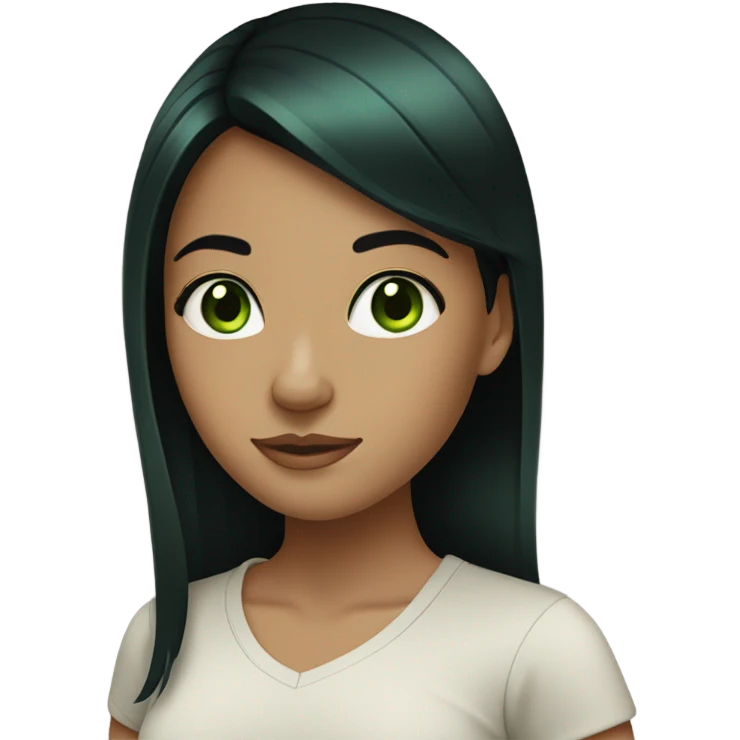 A girl whit straight black hair whit green dark eyes  emoji