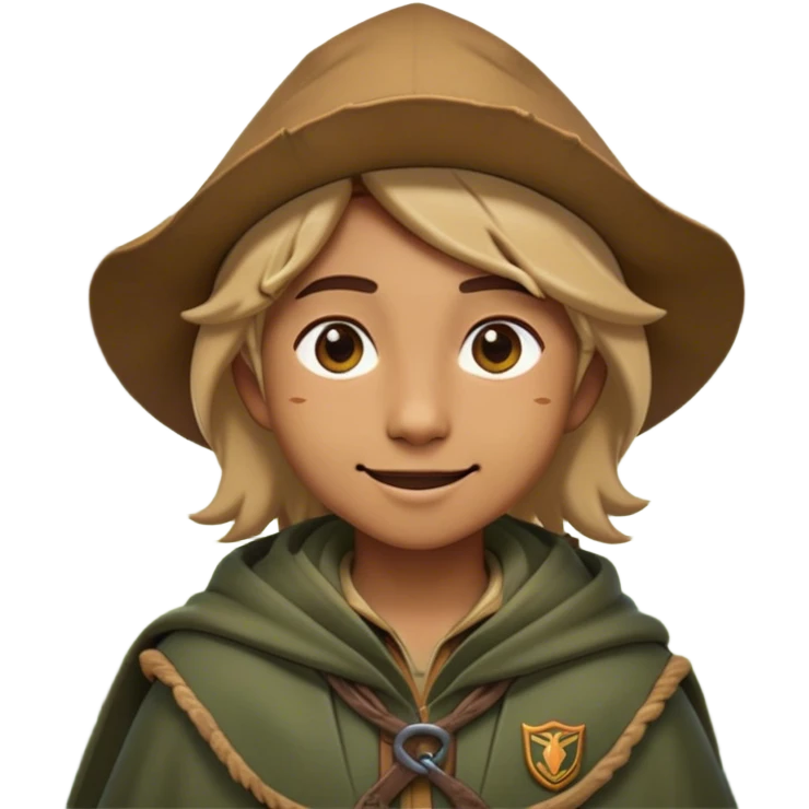Clash of Clans aesthetic Playful Ranger Portrait Emoji, Head tilted with a friendly, mischievous smile and bright, curious eyes, featuring a compact, nimble build outfitted in rugged, earthy gear and a stylish cloak, his natural skin tone adding authenticity, Simplified yet irresistibly charming features, highly detailed, glowing with a warm, inviting forest glow, high shine, spirited and lively, stylized with an air of whimsical woodland adventure, soft glowing outline, capturing the essence of a playful ranger exuding friendly natural charm! emoji