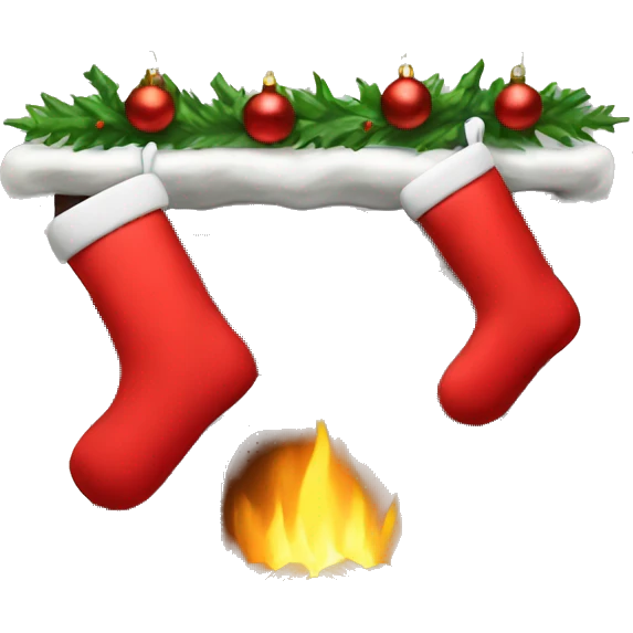 two christmas stockings by fireplace emoji