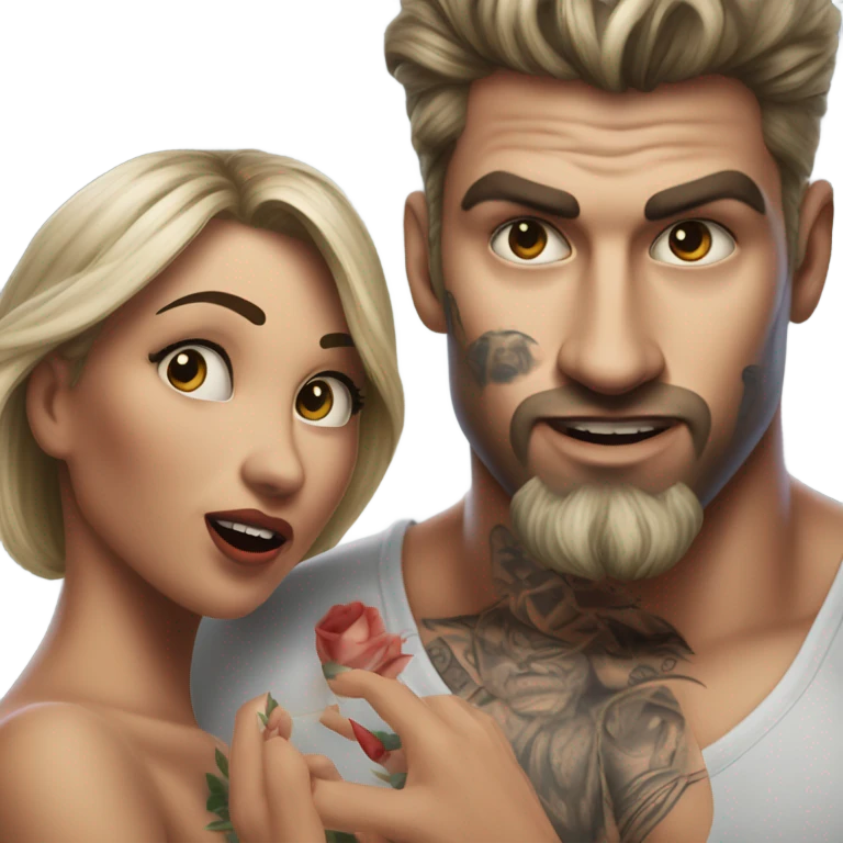 Hyper Realistic beautiful woman slapping a very handsome tattooed man emoji