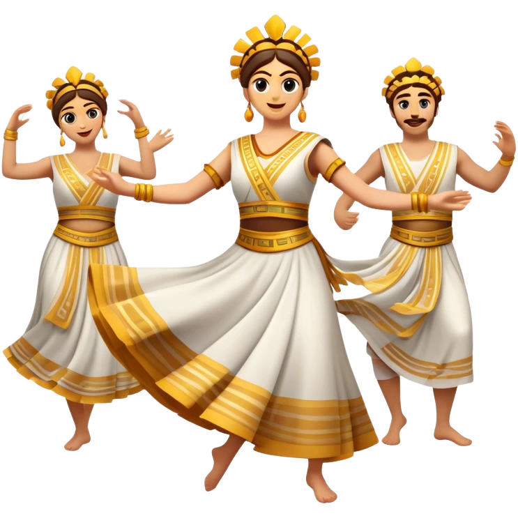 Cinematic Realistic Sirtaki Dance Emoji, depicted as a vibrant traditional Greek dance scene with flowing movements and expressive costumes, rendered with dynamic textures and warm festive lighting that captures its cultural exuberance. emoji