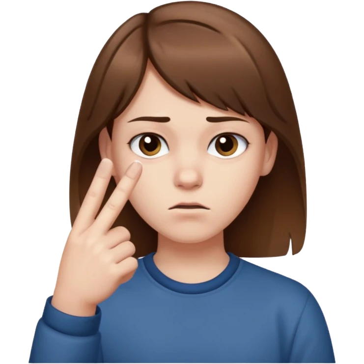 Pale young teenager with brown hair giving middle finger emoji