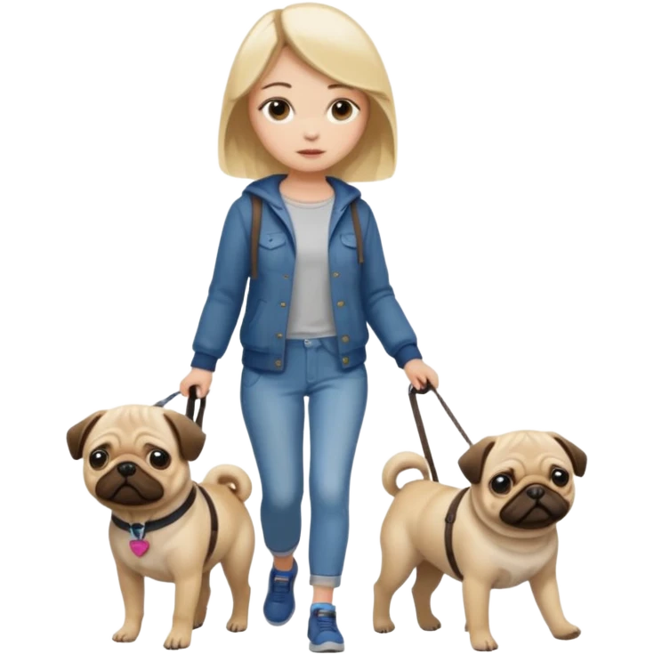 haz una chica rubia paseando a su perro pug emoji