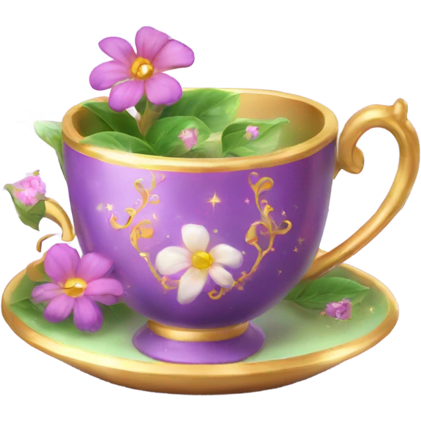 magic tea cup with flowers and sparkle  emoji