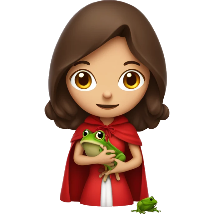 little red riding hood brunette holding a frog in her hands emoji