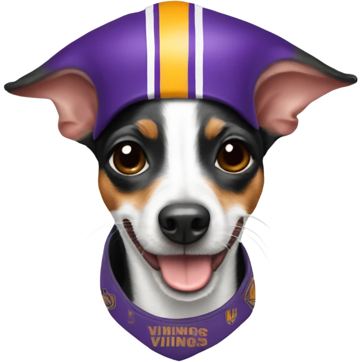 Rat terrier with a vikings football hat emoji