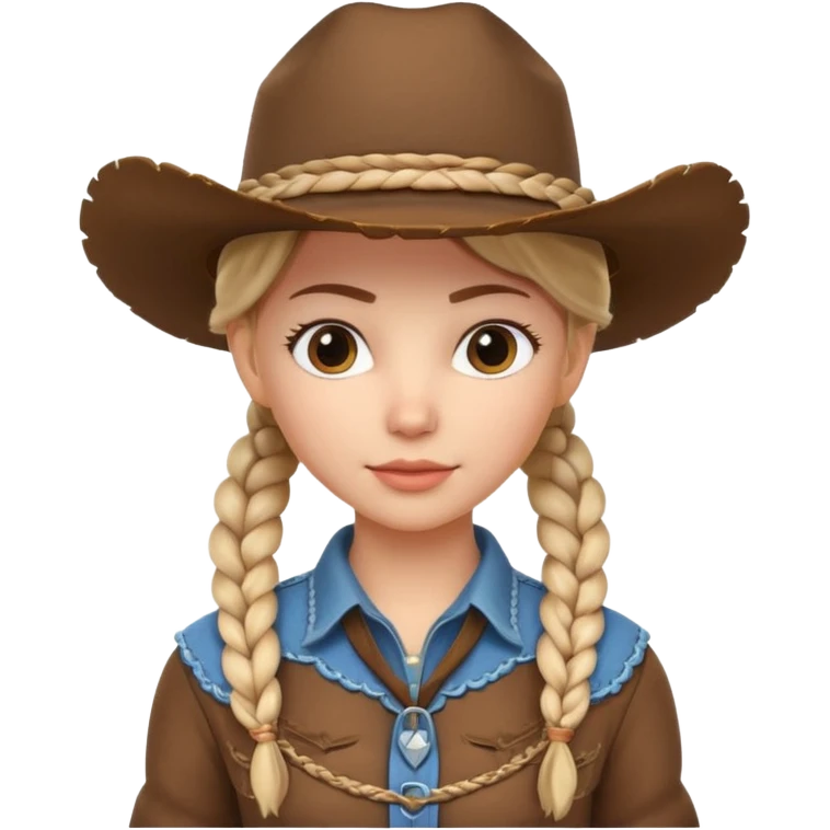 cute cowgirl portrait, head and shoulders only, cowboy hat, braided hair, western outfit collar, confident expression, 3D cartoon, mobile game icon style, clean background, no text, no watermark
 emoji