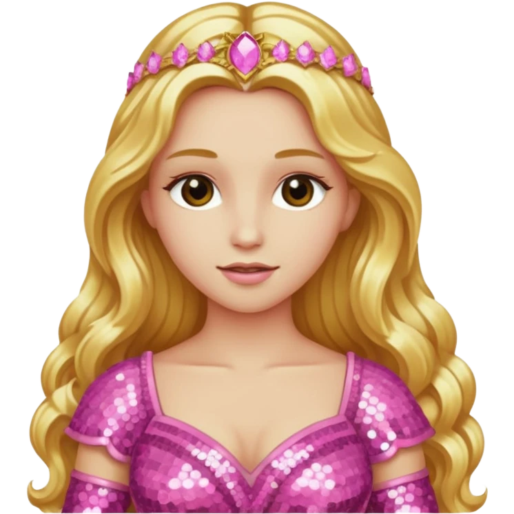 Venus, Goddess of Love with long golden blonde hair, pink sequin outfit emoji