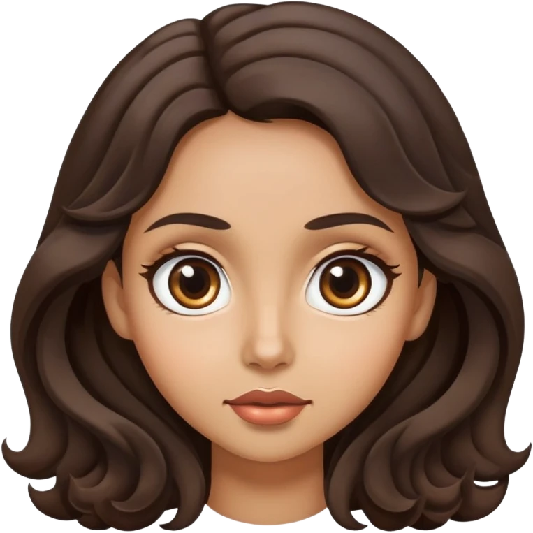 woman face with big eyes, medium skin tone, and dark wavy hair emoji