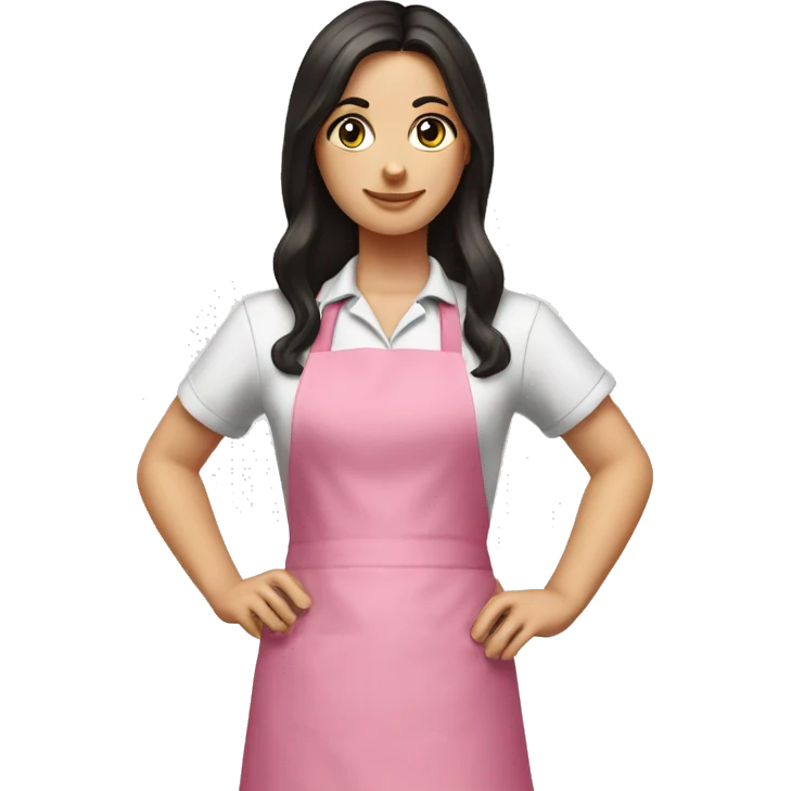 A white girl with long dark hair in pink apron emoji