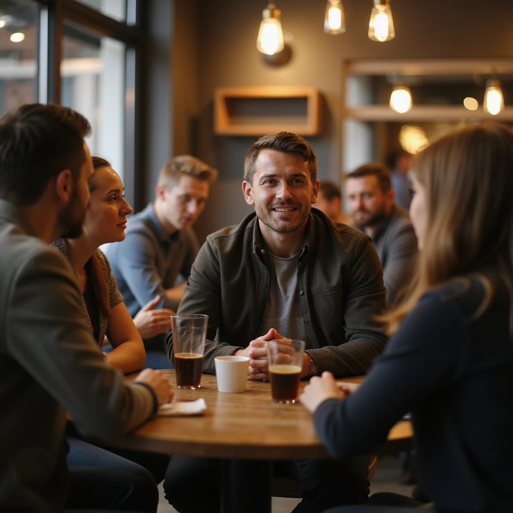 a person talking to a group in a cafe emoji